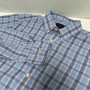 Untuckit Henrich Cotton Tencel Wrinkle Resistant Light Blue Plaid‎ Shirt Medium